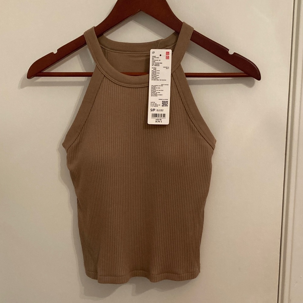 Uniqlo, Halter Neck Bra Tank Top, brown/beige, Small, NWT